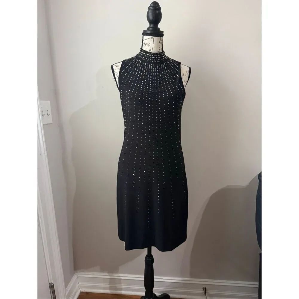 White House Black Market Women's Mock Neck Studded Sleeveless Dress Black Sz XS